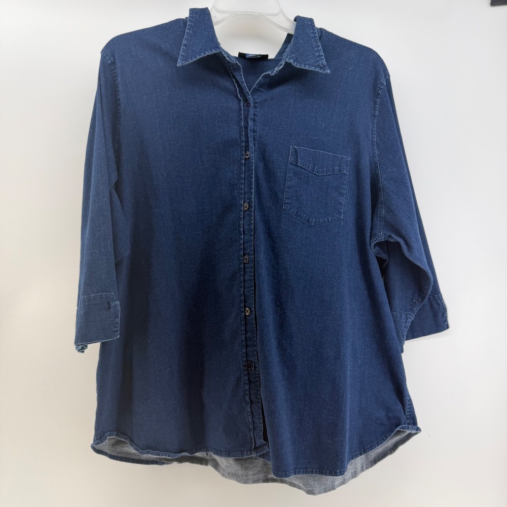 Venezia Denim‎ Shirt Womens 26/28 Blue Dark Wash 3/4 Sleeve Button Down Western